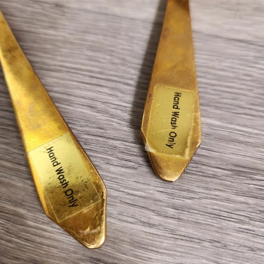 Never Used.  Brass Gold Tone Metal Slotted Spoons Skimmers Ladle Kitchen Gadgets